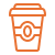 Coffee cup icon with orange outline.