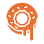 Orange donut icon with sprinkles and drips.