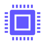 Blue microchip icon with square design. - 26530